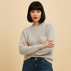 Crew Neck Knitted Sweater with Chest Pocket for Women Fashion Grand