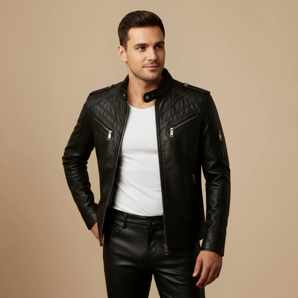 Men's Slim Fit Biker Jacket Stand Collar Fashion Grand