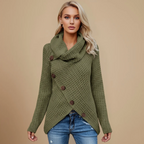 Ladies Knit Sweater Cowl Neck Button Detail Fashion Grand