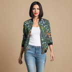 Women's Casual Print Long Sleeve Bomber Jacket Fashion Grand
