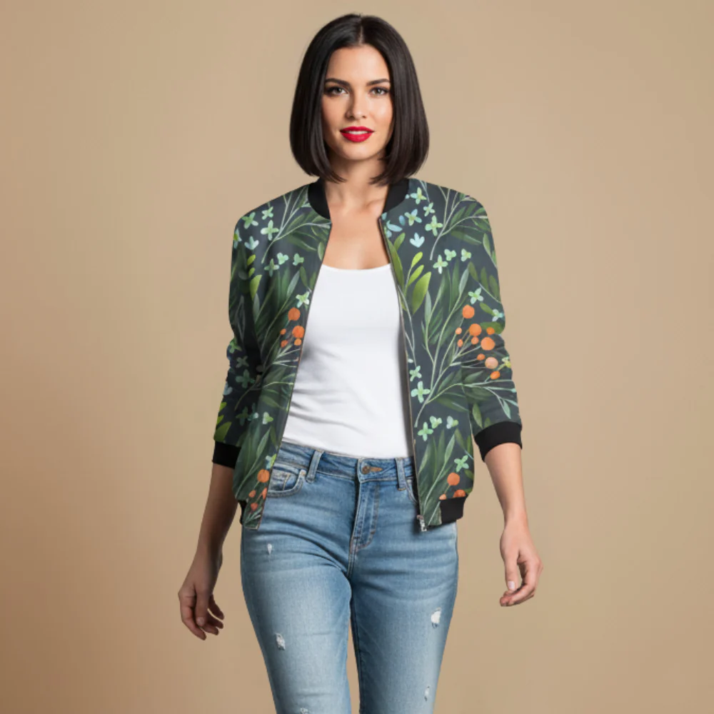 Women's Casual Print Long Sleeve Bomber Jacket Fashion Grand