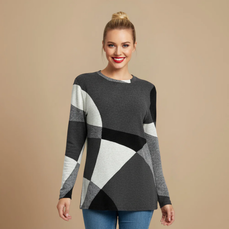 Women's Loose Sweater Geometric Patchwork Design Fashion Grand