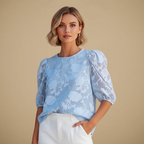 Women's Chiffon Round Neck Puff Top Fashion Grand