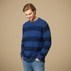 Men's Striped Crew Neck Stretch Pullover Sweater Fashion Grand