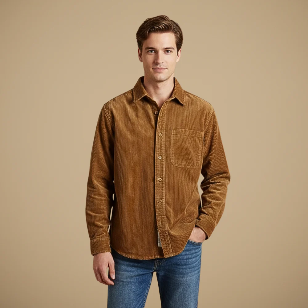 Men's Vintage Long Sleeve Corduroy Shirt Fashion Grand