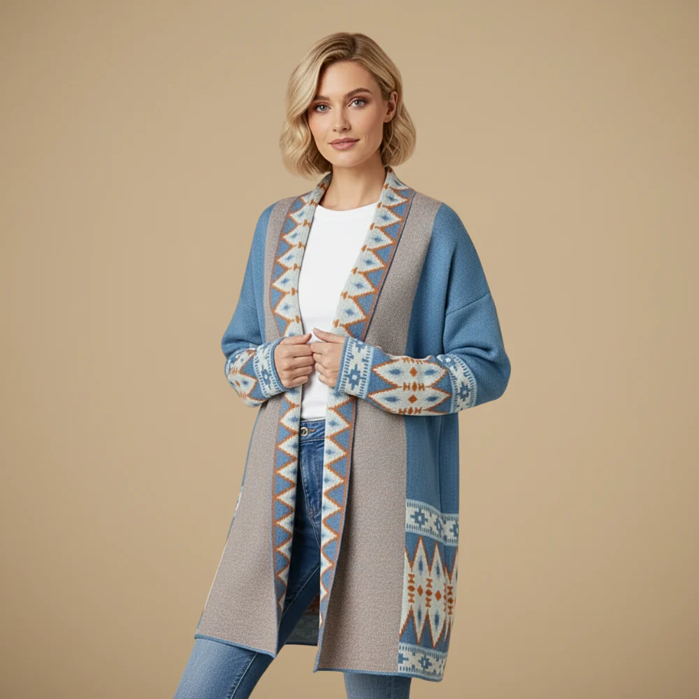 Mid-Length Open Patterned Cardigan for Women Fashion Grand