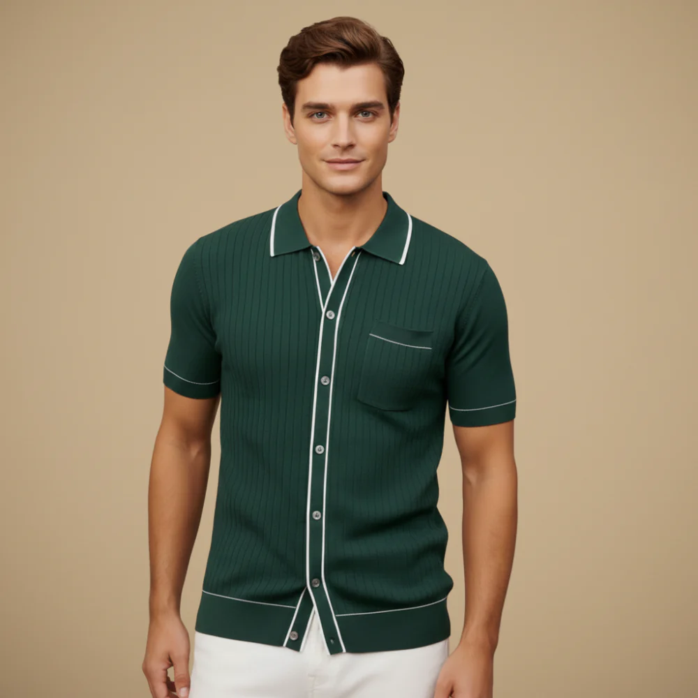 Men's Button Up Knitted Polo Shirt Fashion Grand