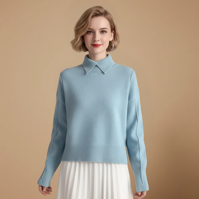 Women's collared long sleeve knitted pullover sweater