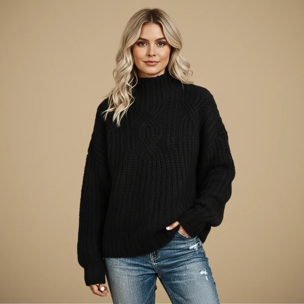 Women's Turtleneck Twist Knit Sweater Fashion Grand