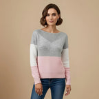 Ladies Colour Block Striped Knitted Jumper Sweater Fashion Grand