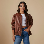 Women's Fashion Long Sleeve Zipper Bomber Jacket Fashion Grand