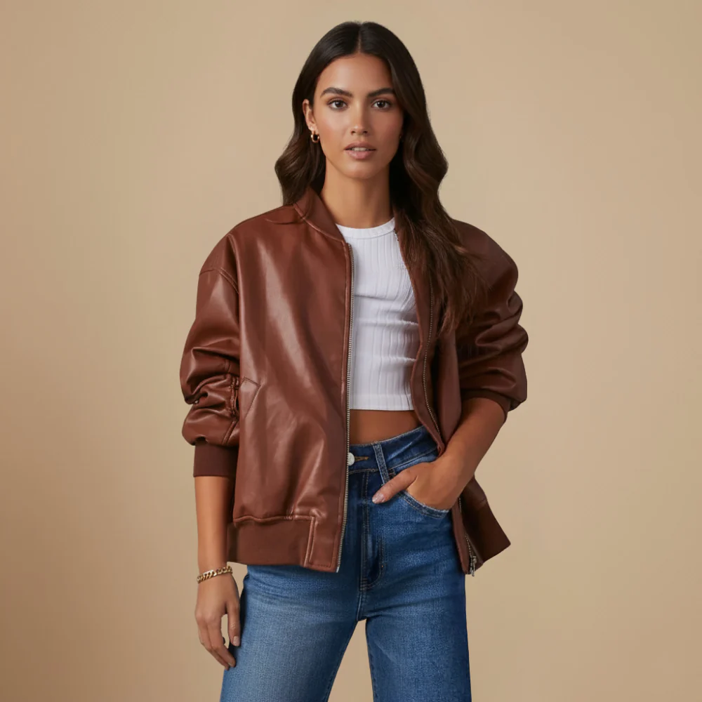 Women's Fashion Long Sleeve Zipper Bomber Jacket Fashion Grand