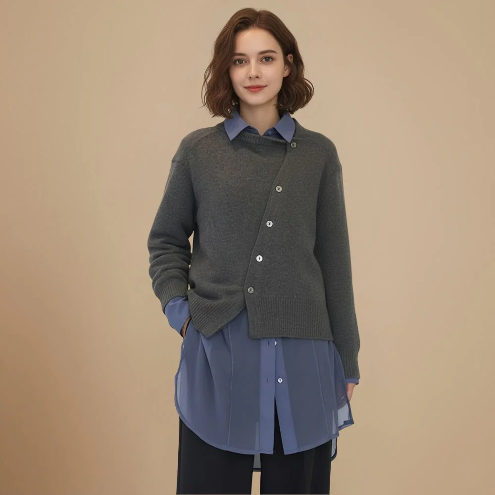 Women's Knit Cardigan Asymmetrical Button Closure Fashion Grand