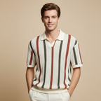 Men's striped short sleeve knitted polo shirt - casual