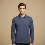 Men's long sleeve polo shirt with turned-down collar