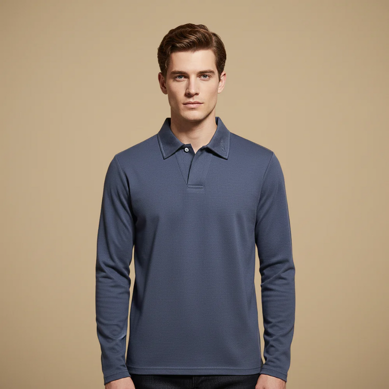 Men's long sleeve polo shirt with turned-down collar