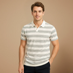 Men's striped v neck short sleeve polo shirt
