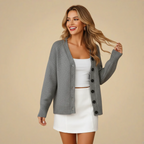 Knitted V-Neck Button Front Cardigan for Women Fashion Grand