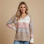 Striped Knitted V-Neck Jumper Sweater for Women Fashion Grand