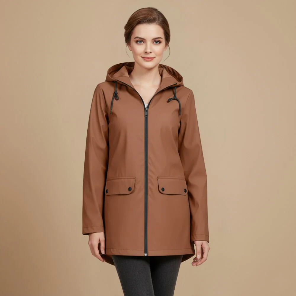 Lightweight Women's Hooded Zip Front Raincoat Fashion Grand