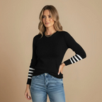 Women's Ribbed Knit Contrast Stripe Crew Jumper Fashion Grand