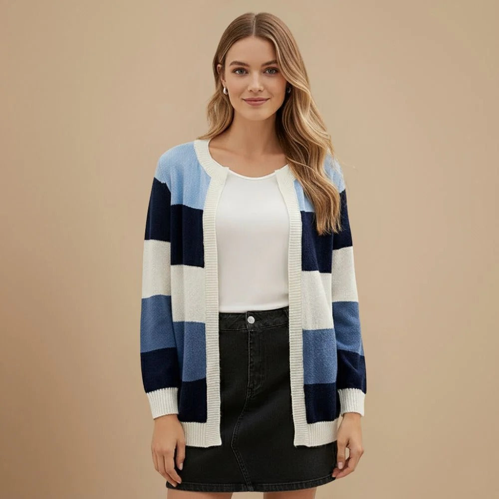 Women's Collarless Striped Long Sleeve Jacket Fashion Grand