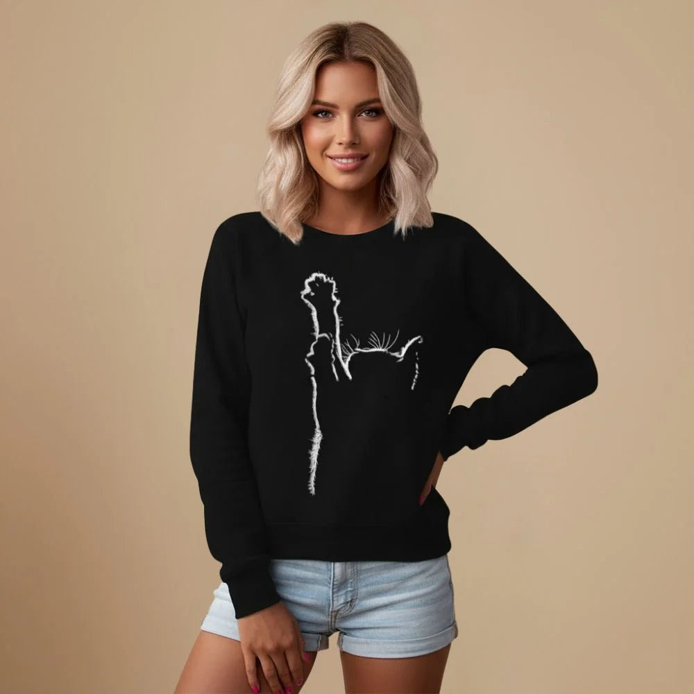 Women's Round Neck Sweatshirt with Cat Graphic Print&nbsp; Fashion Grand