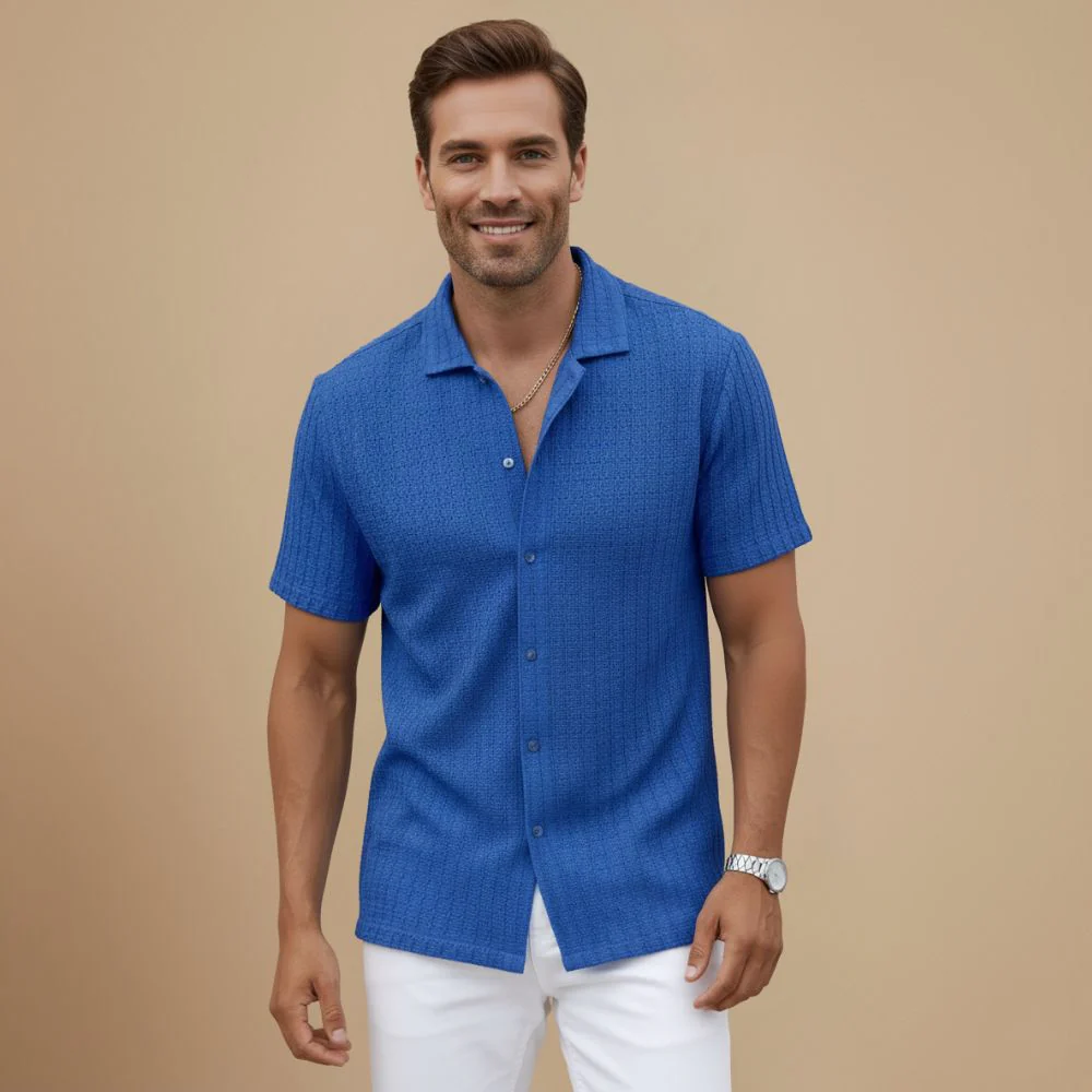 Solid Colours Men's Short Sleeve Button Shirt Fashion Grand