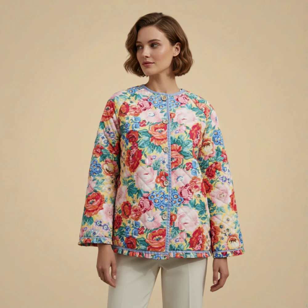 Oversized Floral Cardigan Round Neck for Women Fashion Grand