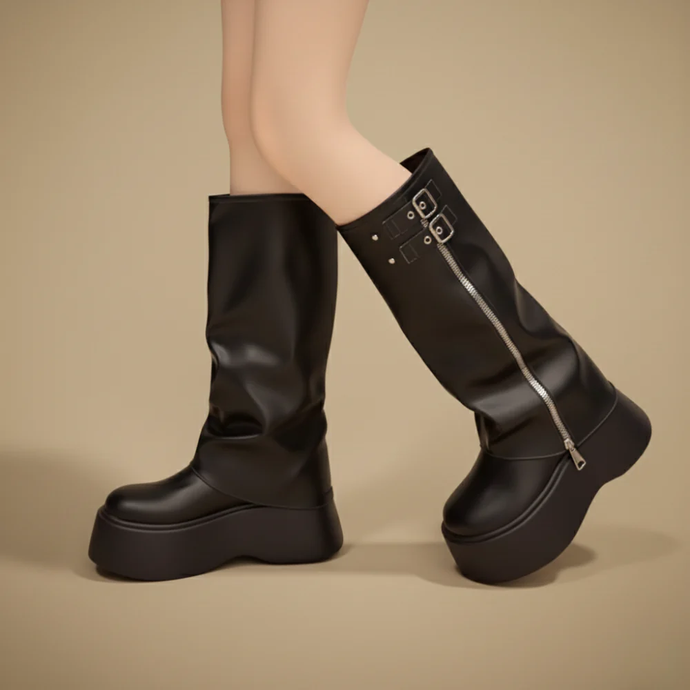 Women's buckle detail platform boots Fashion Grand