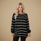 Women Striped Wide Neck Relaxed Fit Jumper Fashion Grand