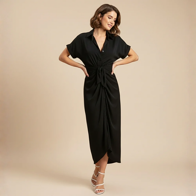 Women's Midi Dress with Waist Tie Fashion Grand