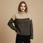 Women's Knit Sweater High Neck Line Pattern Fashion Grand