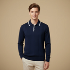 Men's button collar long sleeve polo shirt