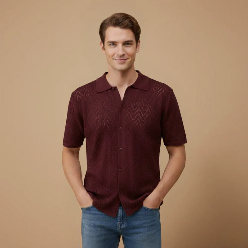 Men's short sleeved geometric design polo shirt