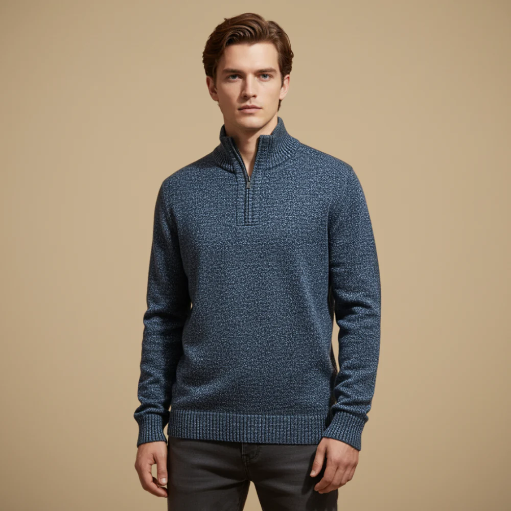 Men Half Zip High Collar Thick Knit Jumper Sweater Fashion Grand