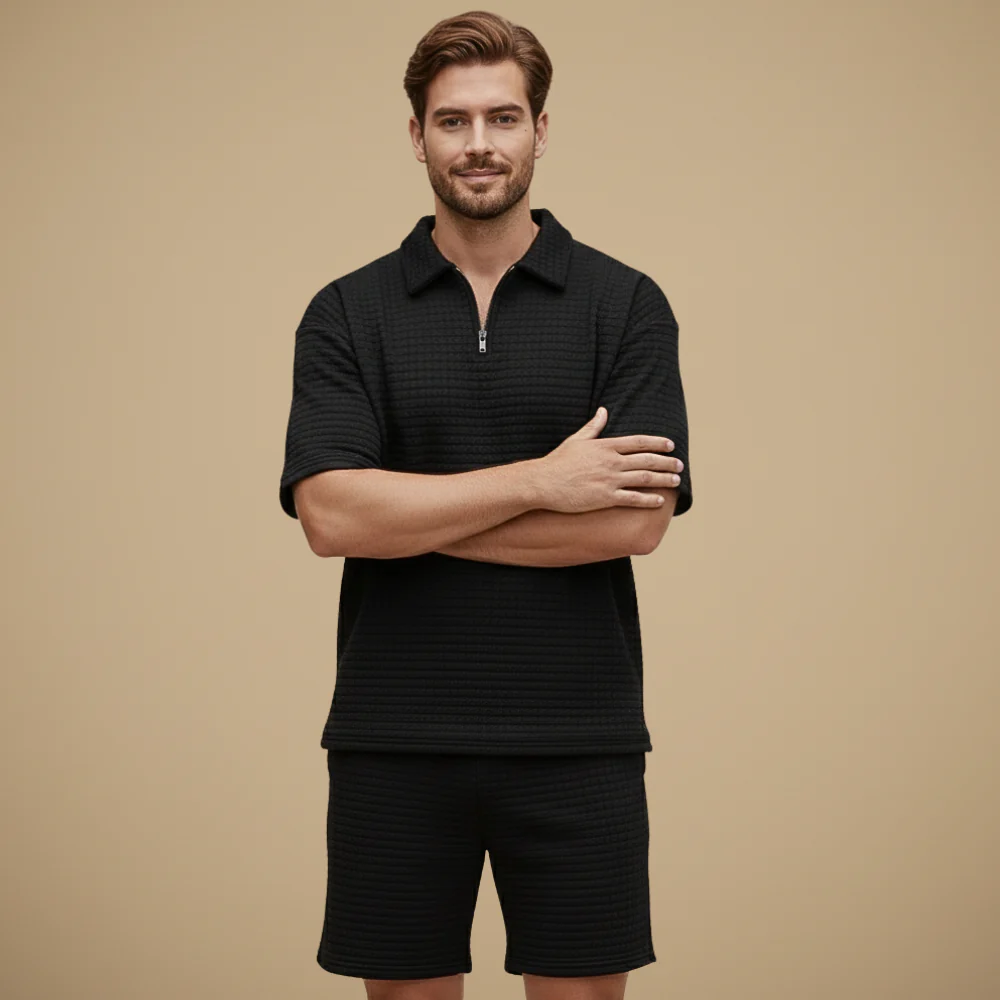 Men's casual short sleeve textured set Fashion Grand