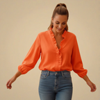 Solid Colours Women's Ruffle V-Neck Blouse Fashion Grand