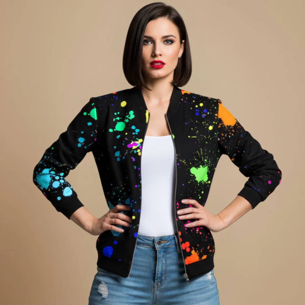 Women's Casual Print Long Sleeve Bomber Jacket Fashion Grand