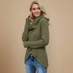 Ladies Knit Sweater Cowl Neck Button Detail Fashion Grand