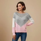 Ladies Colour Block Striped Knitted Jumper Sweater Fashion Grand