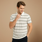Men's striped v neck short sleeve polo shirt