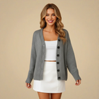 Knitted V-Neck Button Front Cardigan for Women Fashion Grand