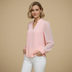Women's V-Neck Long Sleeve Detail Blouse Fashion Grand