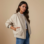 Women's Fashion Long Sleeve Zipper Bomber Jacket Fashion Grand