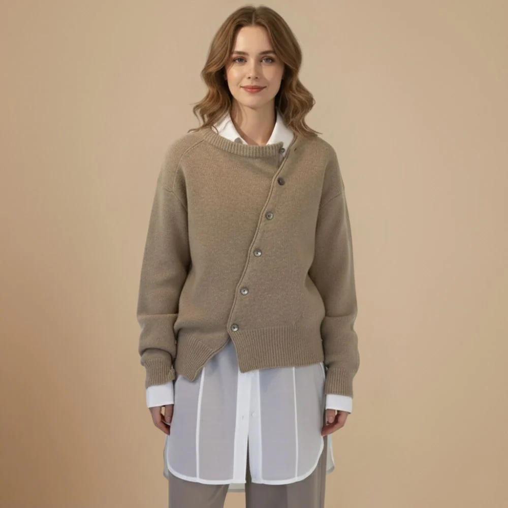 Women's Knit Cardigan Asymmetrical Button Closure Fashion Grand