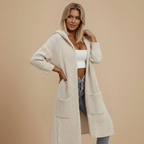 Women's Longline Cable Knit Hooded Open Cardigan Fashion Grand