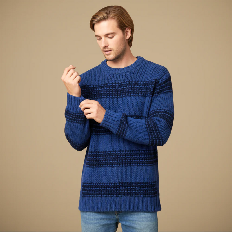Men's Striped Crew Neck Stretch Pullover Sweater Fashion Grand