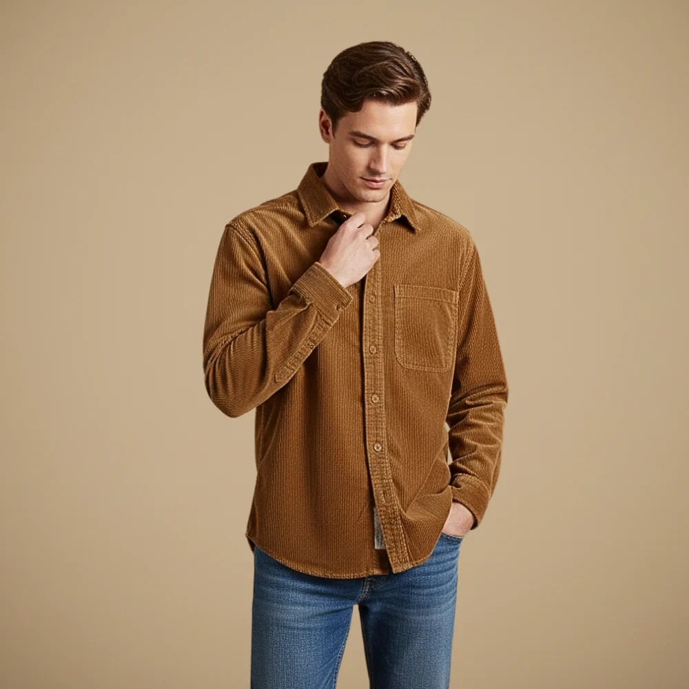 Men's Vintage Long Sleeve Corduroy Shirt Fashion Grand