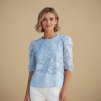 Women's Chiffon Round Neck Puff Top Fashion Grand